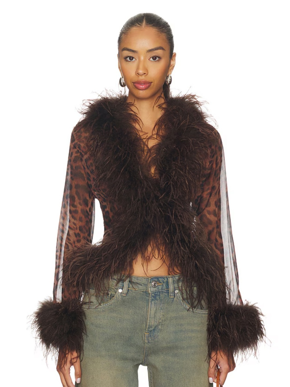 Bubish Gigi Leopard Feather Blouse Top